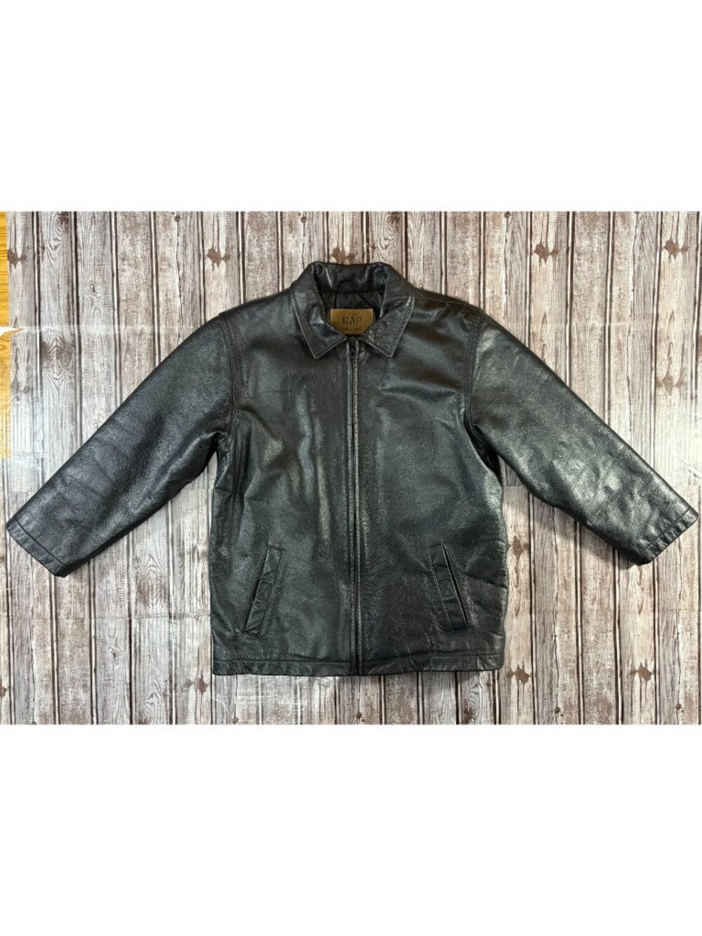 GAP Leather Trucker Moto Biker Jacket Size L Black VINTAGE Y2K